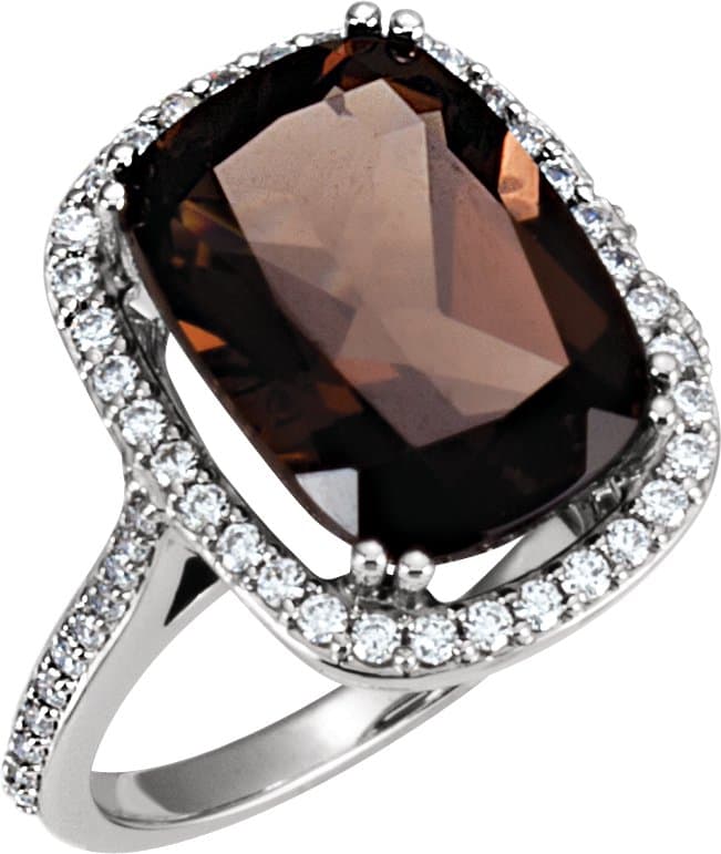 14K White Natural Smoky Quartz & 1/2 CTW Natural Diamond Ring