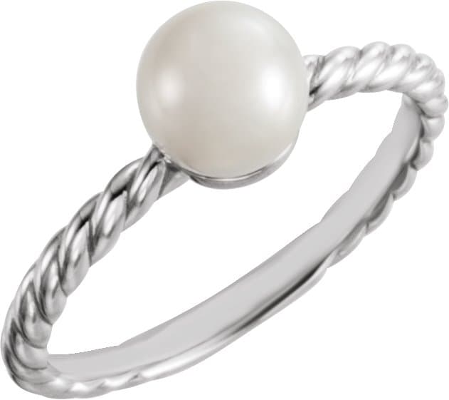 14K Rose 6.5-7 mm Cultured White Freshwater Pearl Ring
