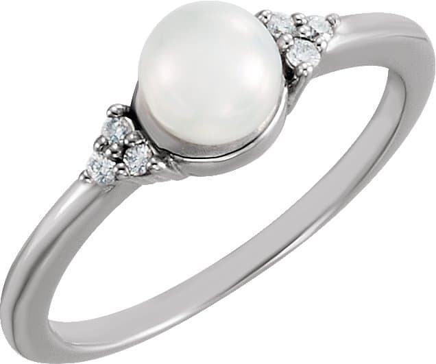 14K Rose 5.5-6 mm Cultured Freshwater White Pearl & .06 CTW Natural Diamond Ring