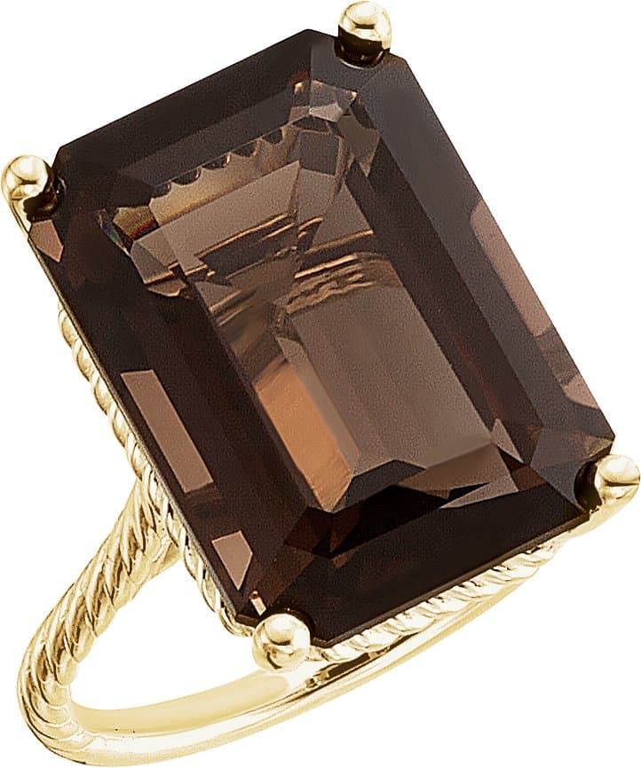 14K Rose Natural  Smoky Quartz Rope Ring