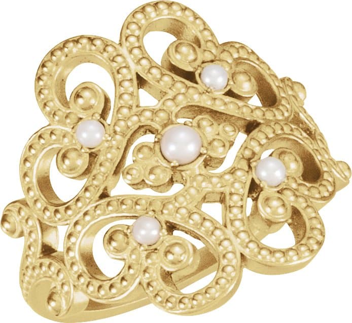 14K White Granulated Ring Mounting for Pearls