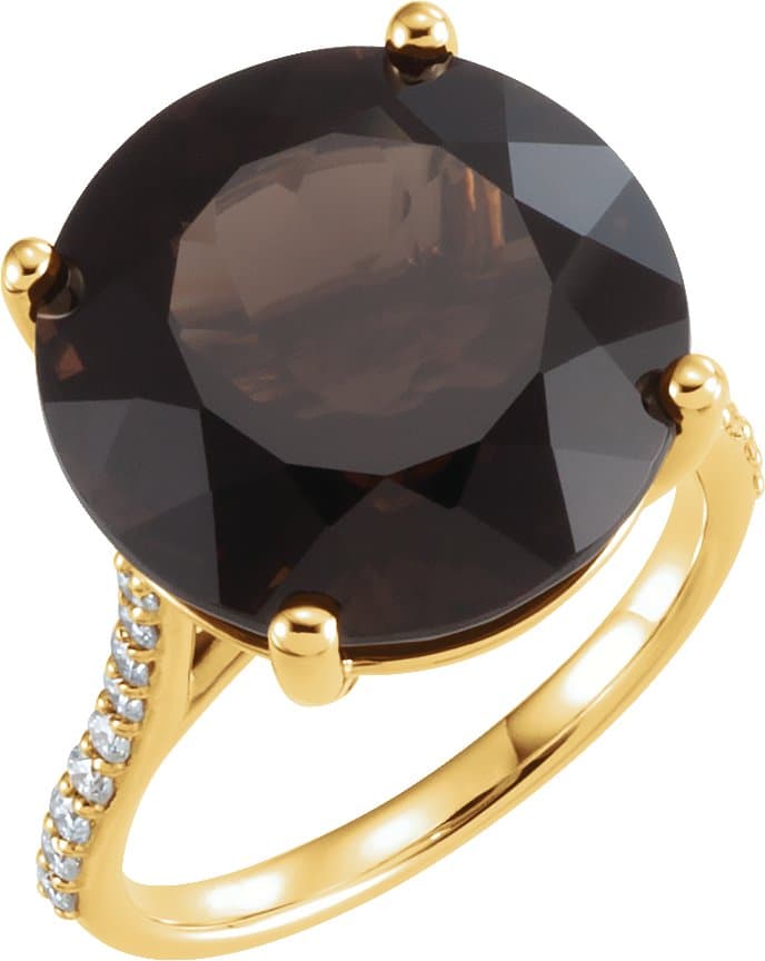 14K Rose Natural Smoky Quartz & 1/4 CTW Natural Diamond Ring