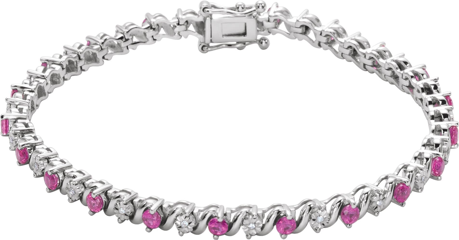 14K White Lab-Grown Blue Sapphire & 1/10 CTW Natural Diamond Line 7" Bracelet