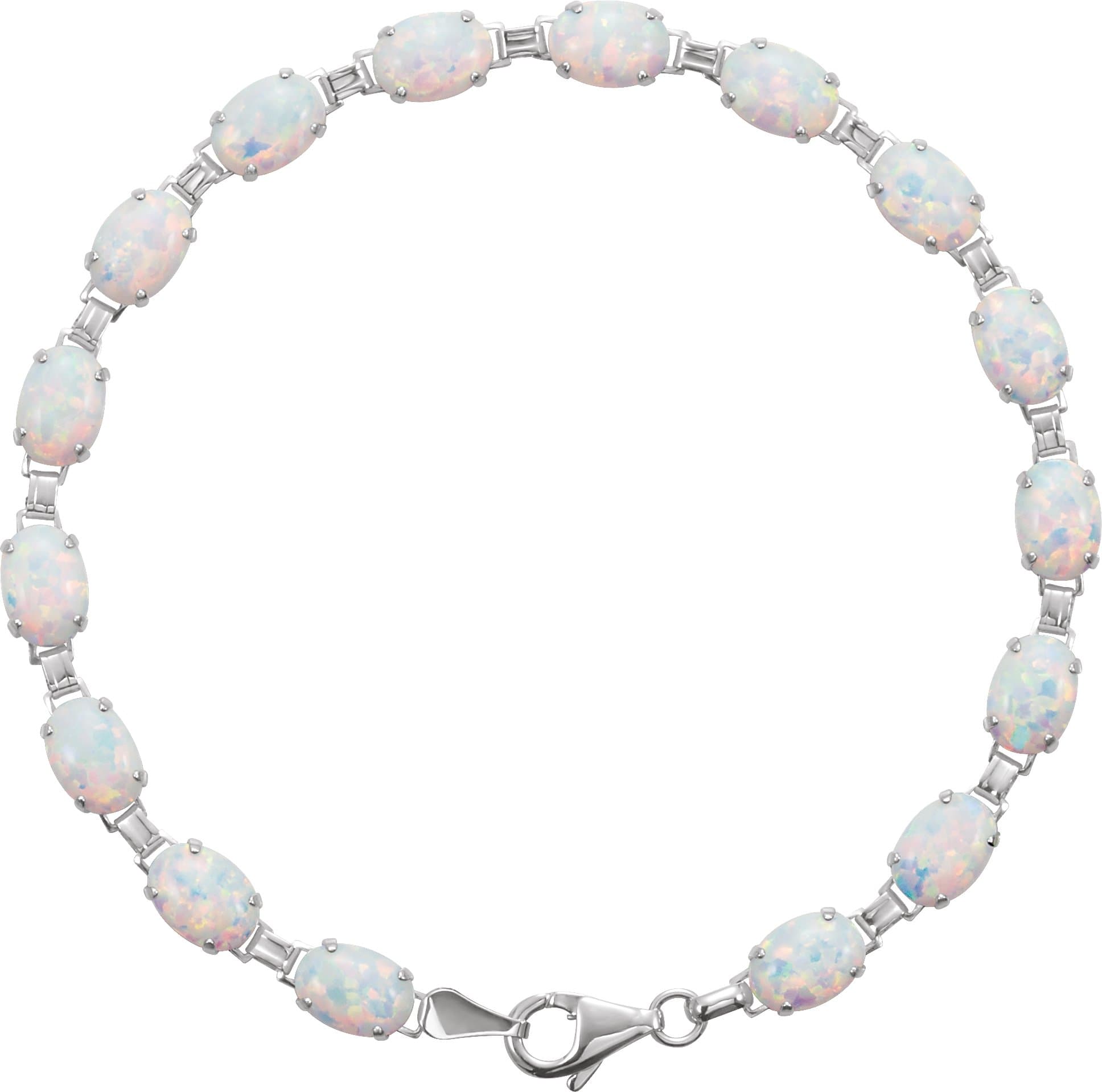 14K White Lab-Grown White Opal Line 7 Bracelet