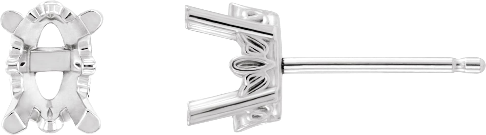14K X1 White Gold 5x3 mm Oval 4-Prong Scroll Earring Mounting