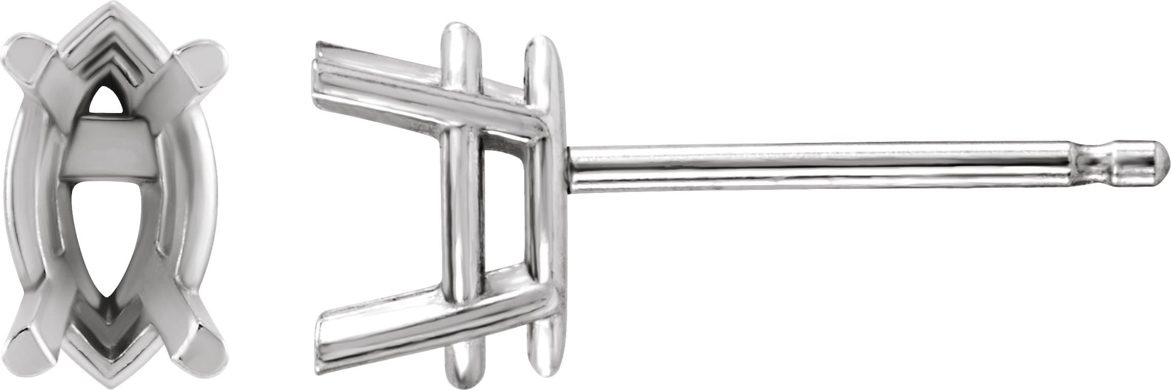 10K White Gold 11.5x6 mm Marquise 4-Prong Stud Earring Mounting
