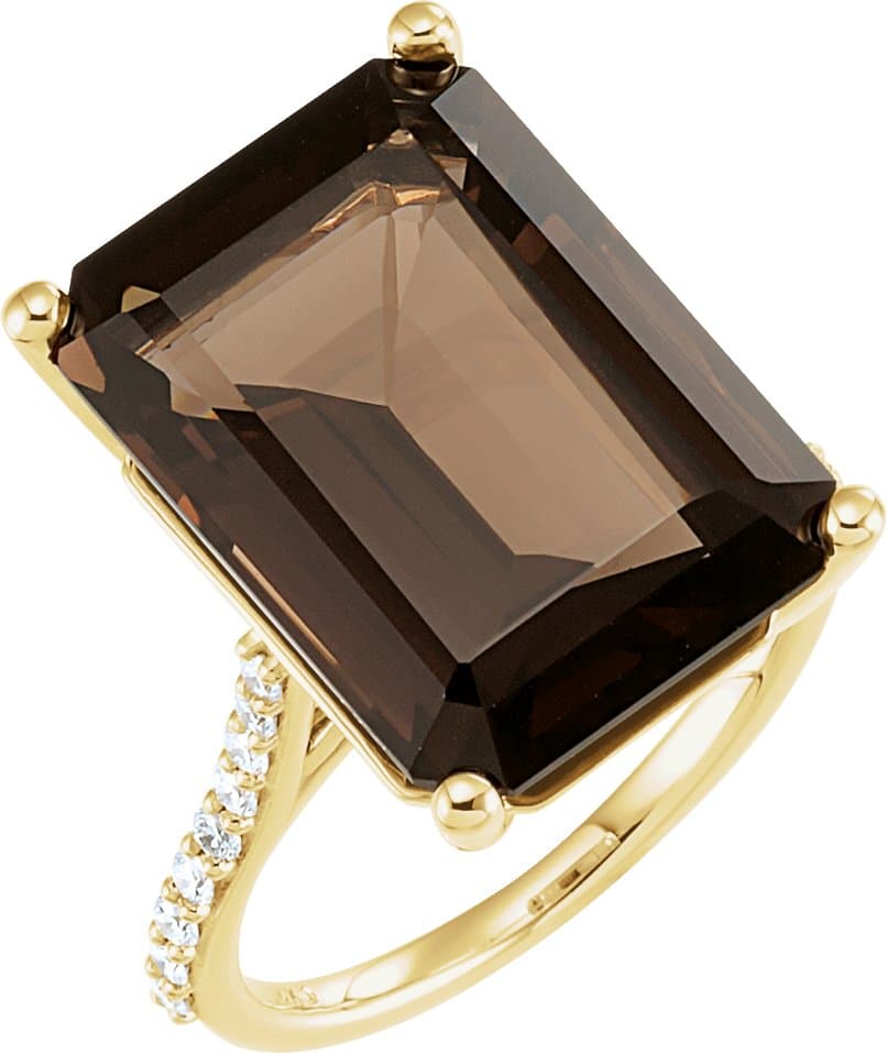 14K Rose Natural Smoky Quartz & 1/4 CTW Natural Diamond Ring