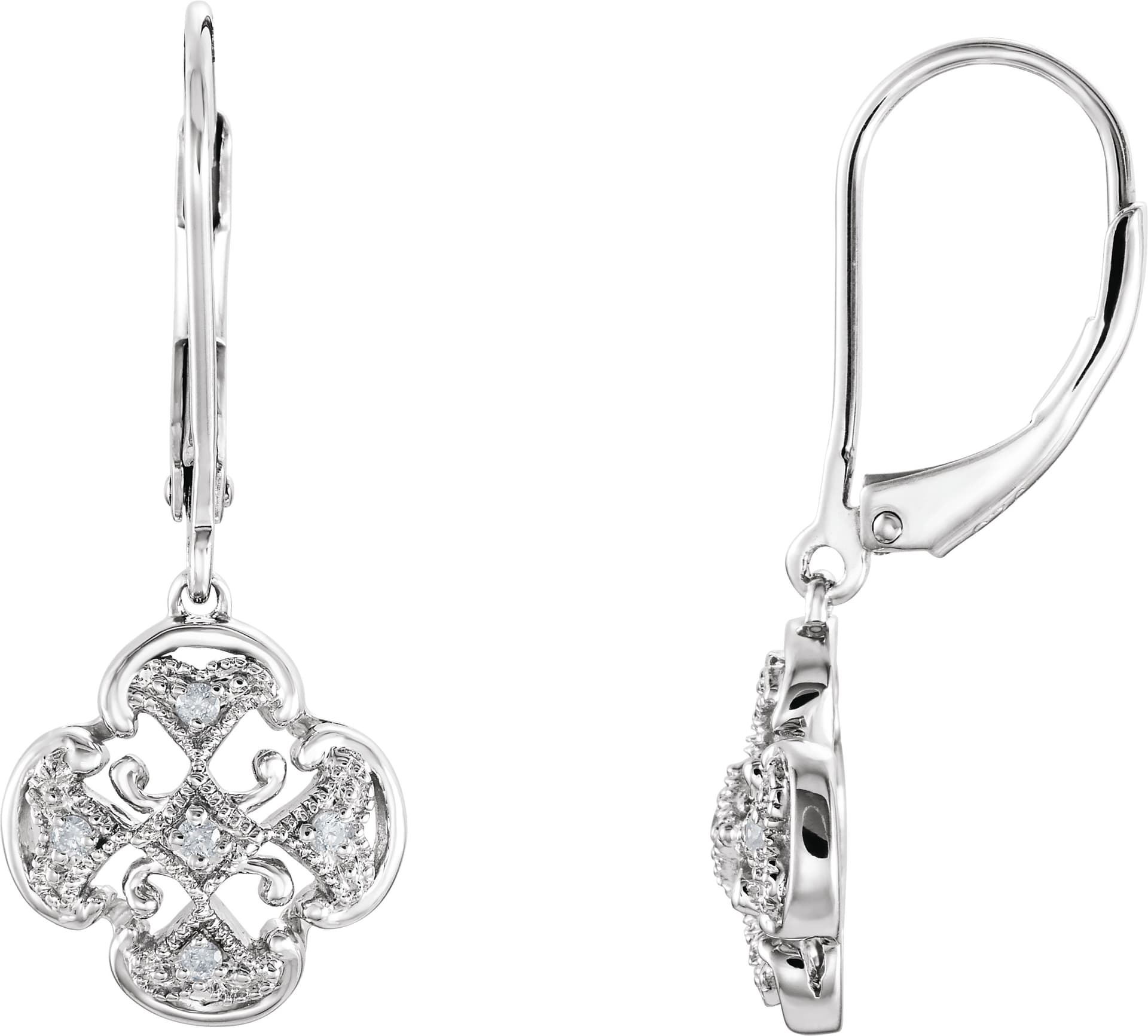 14K White .07 CTW Natural Diamond Lever Back Earrings