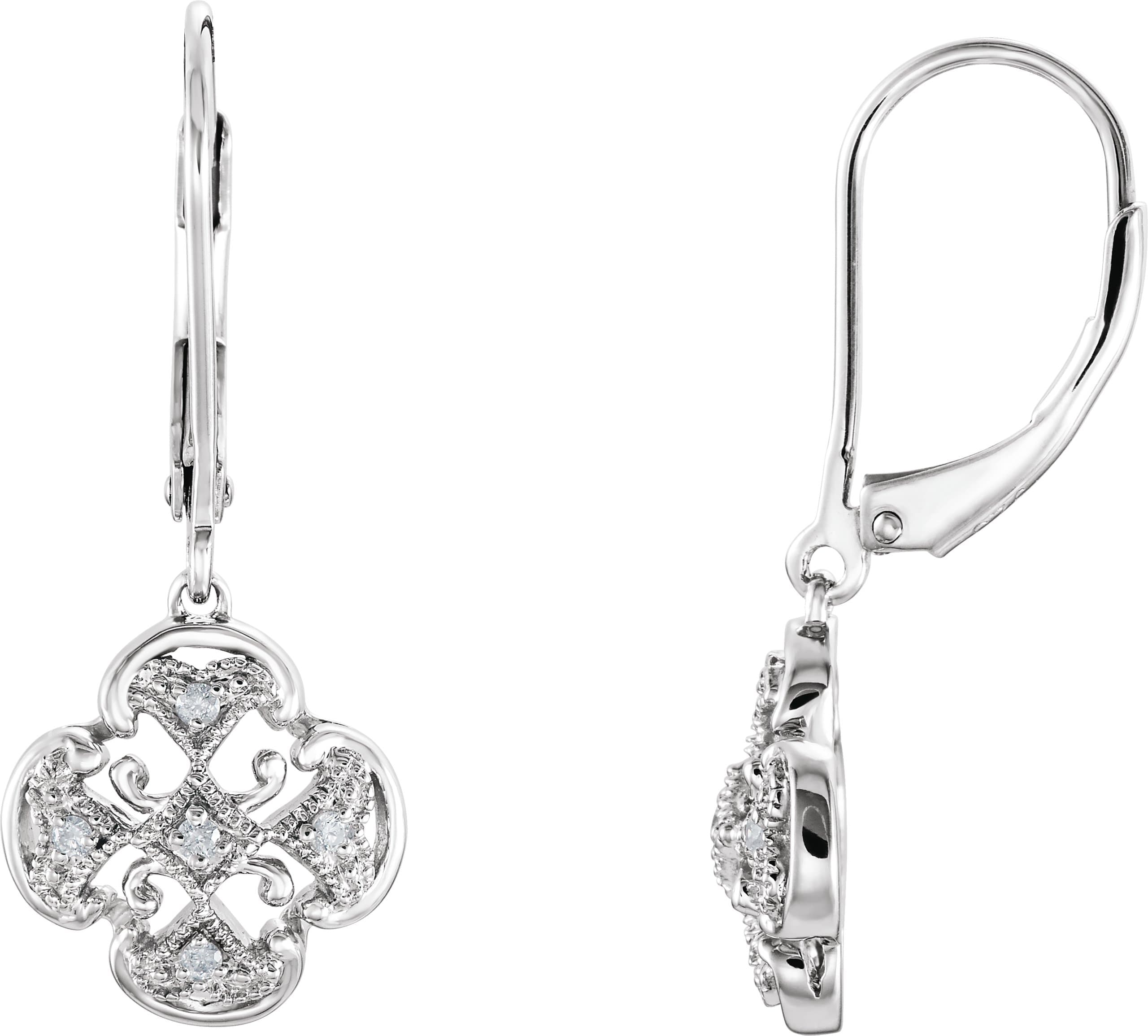 14K White .07 CTW Natural Diamond Lever Back Earrings
