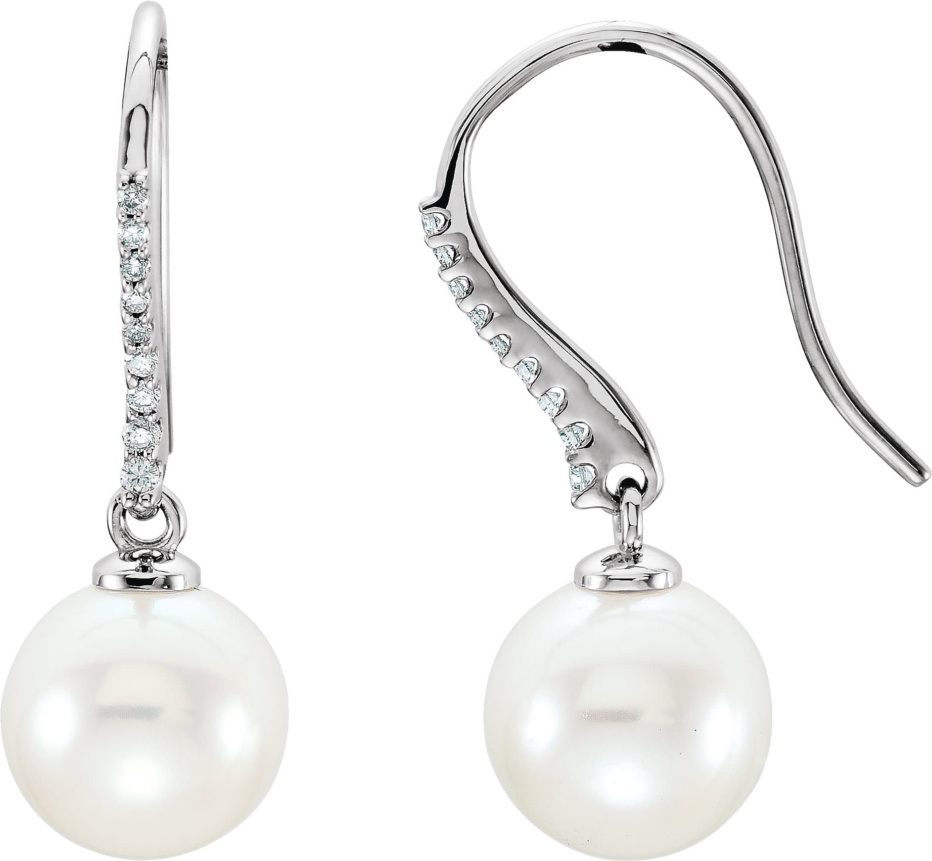 14K White Cultured White Freshwater Pearl & 1/8 CTW Natural Diamond Earrings