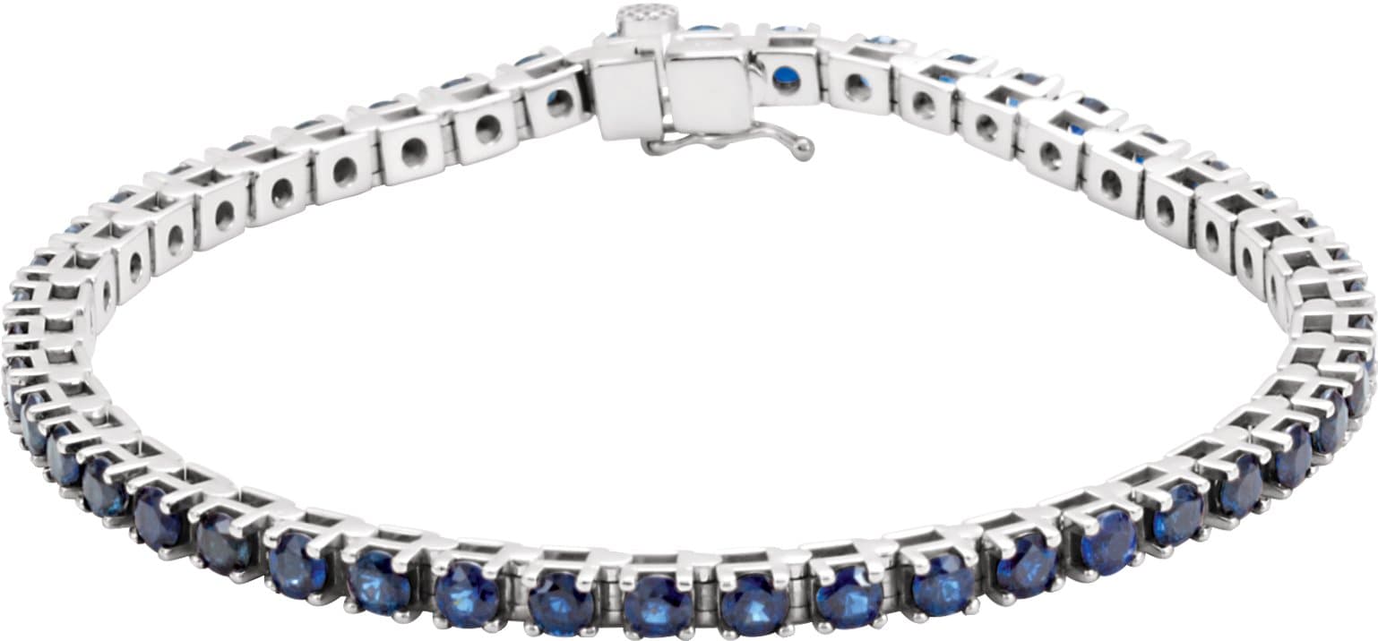 14K White Lab-Grown Emerald Line 7" Bracelet