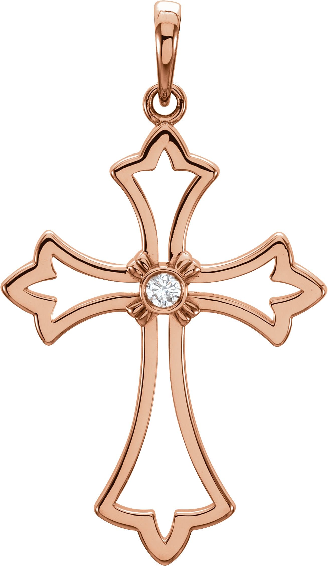 14K Rose .03 CT Natural Diamond Cross Pendant