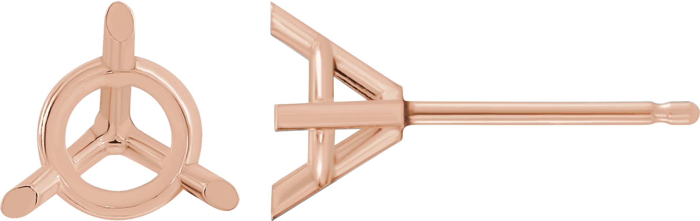 10K Rose Gold 10.5 mm Round 3-Prong Cocktail-Style Earring Mounting