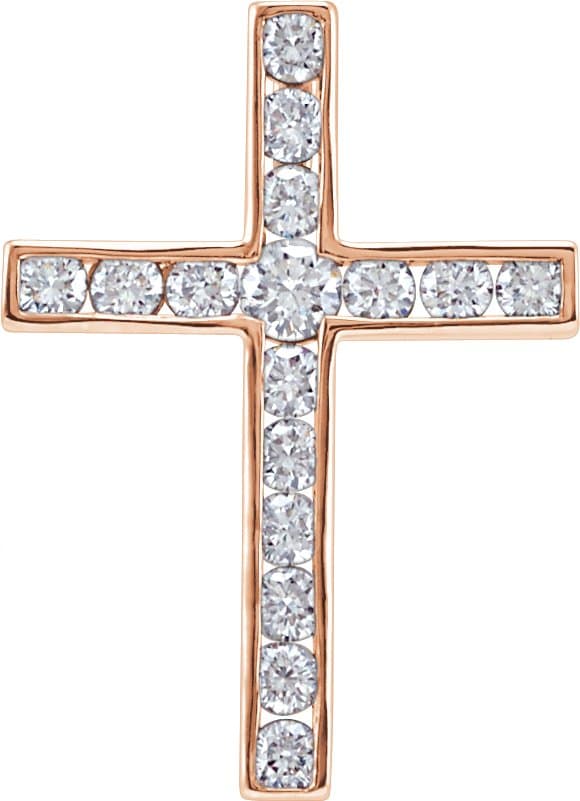 14K Rose 1/4 CTW Natural Diamond Cross Pendant