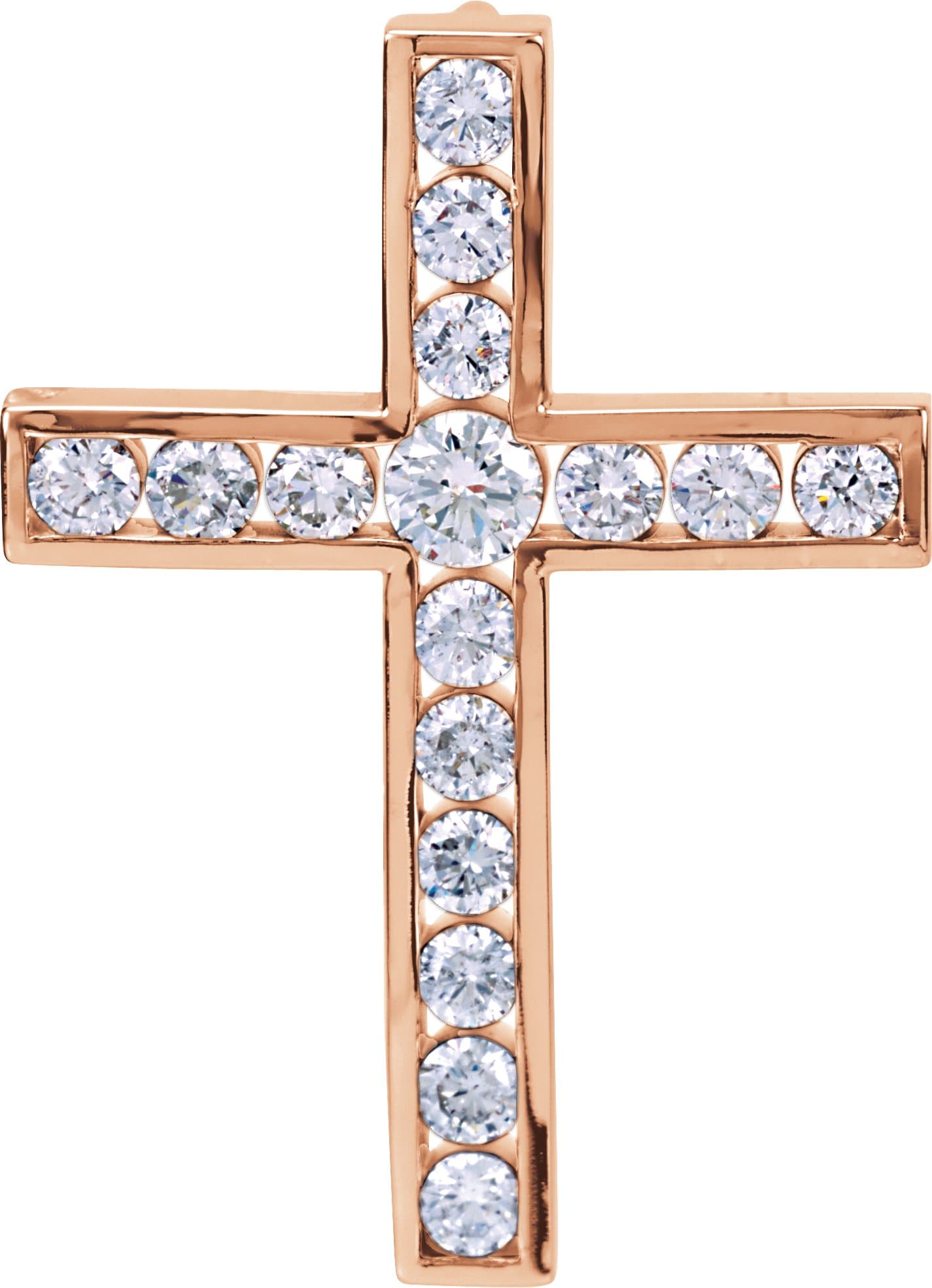 14K Rose 1 1/4 CTW Natural Diamond Cross Pendant