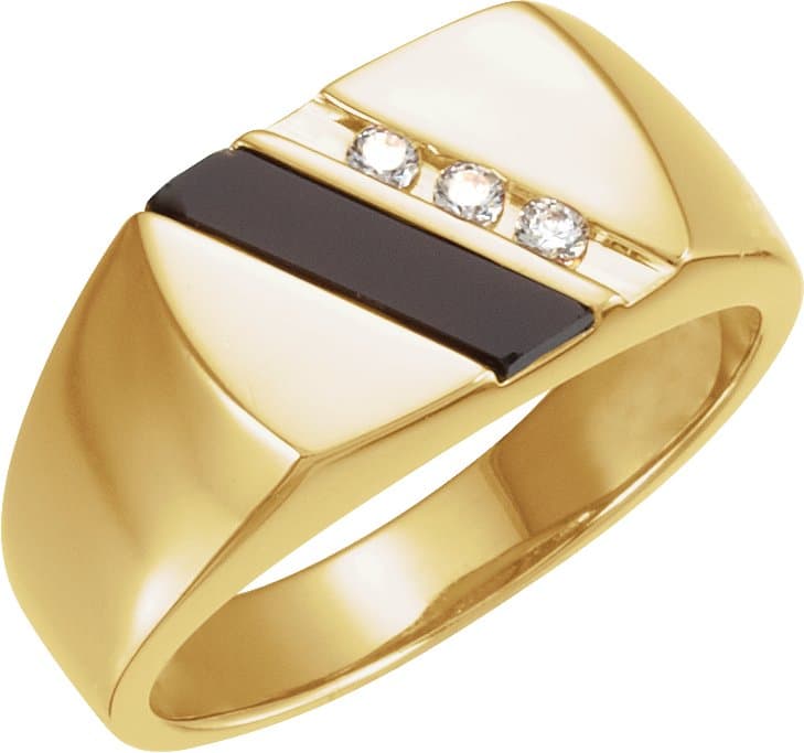 14K White Natural Black Onyx & 1/10 CTW Natural Diamond Ring