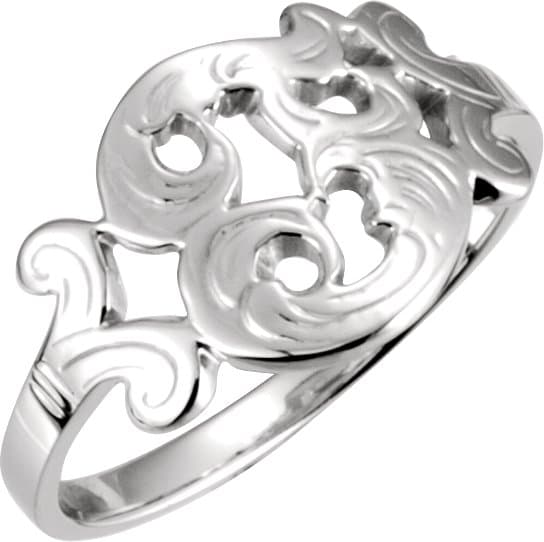 14K White Script Initial F Ring