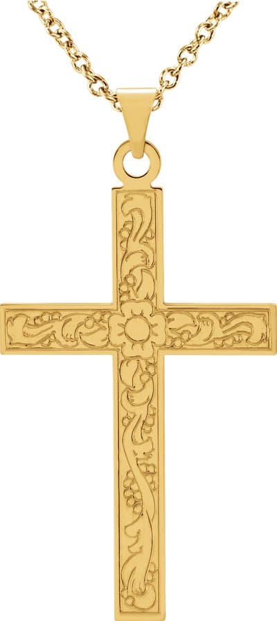14K Yellow 18x12 mm Cross 18 Necklace