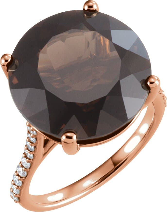 14K Rose Natural Smoky Quartz & 1/4 CTW Natural Diamond Ring
