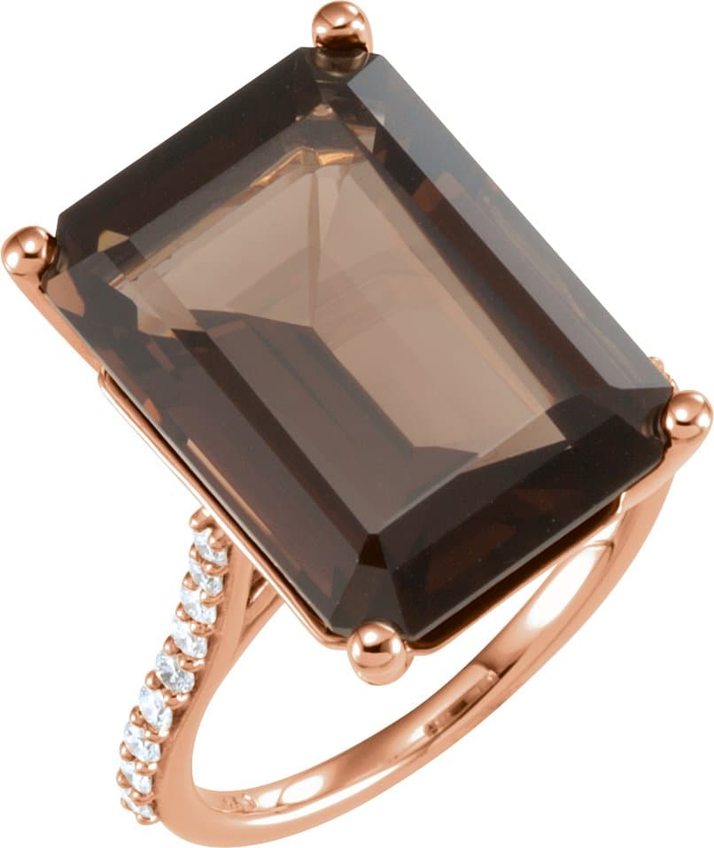 14K Rose Natural Smoky Quartz & 1/4 CTW Natural Diamond Ring