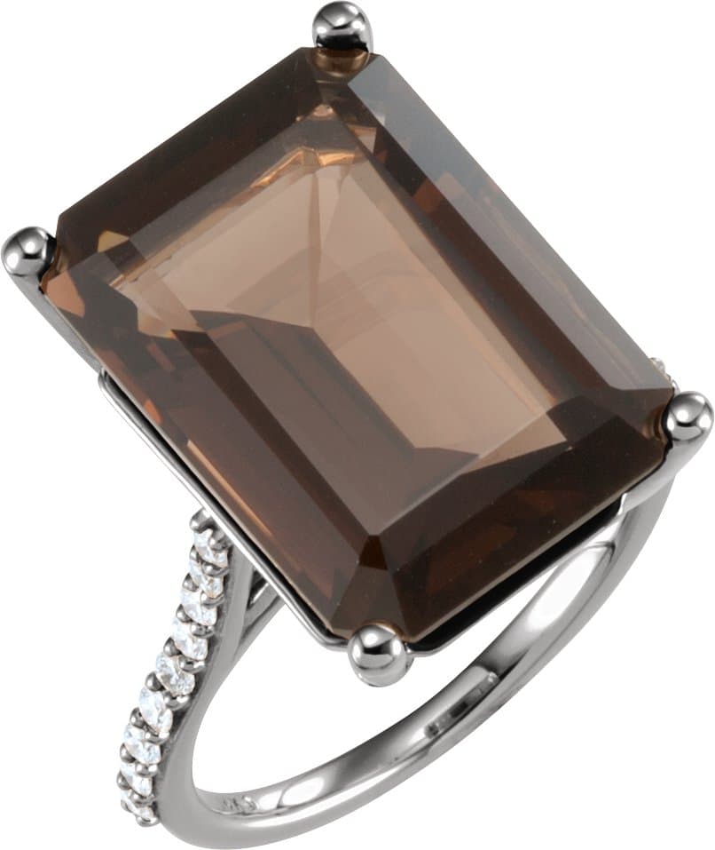 14K Rose Natural Smoky Quartz & 1/4 CTW Natural Diamond Ring