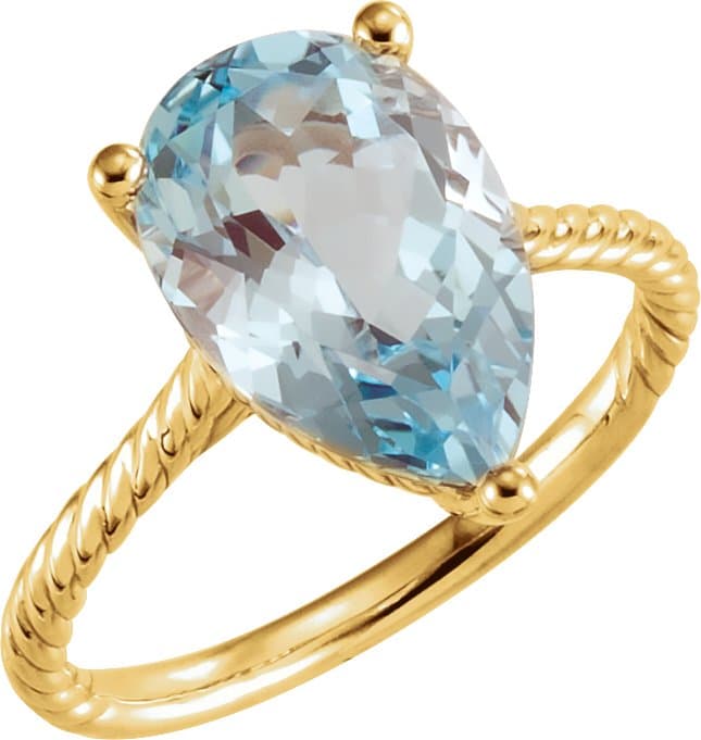 14K Rose Natural Sky Blue Topaz Rope Ring