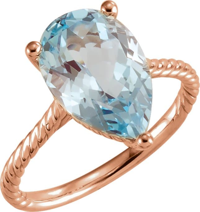 14K Rose Natural Sky Blue Topaz Rope Ring