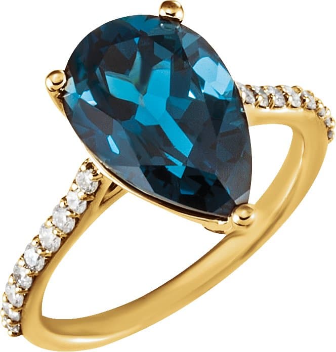 14K Rose Natural London Blue Topaz & 1/4 CTW Natural Diamond Ring