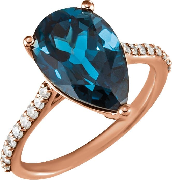 14K Rose Natural London Blue Topaz & 1/4 CTW Natural Diamond Ring