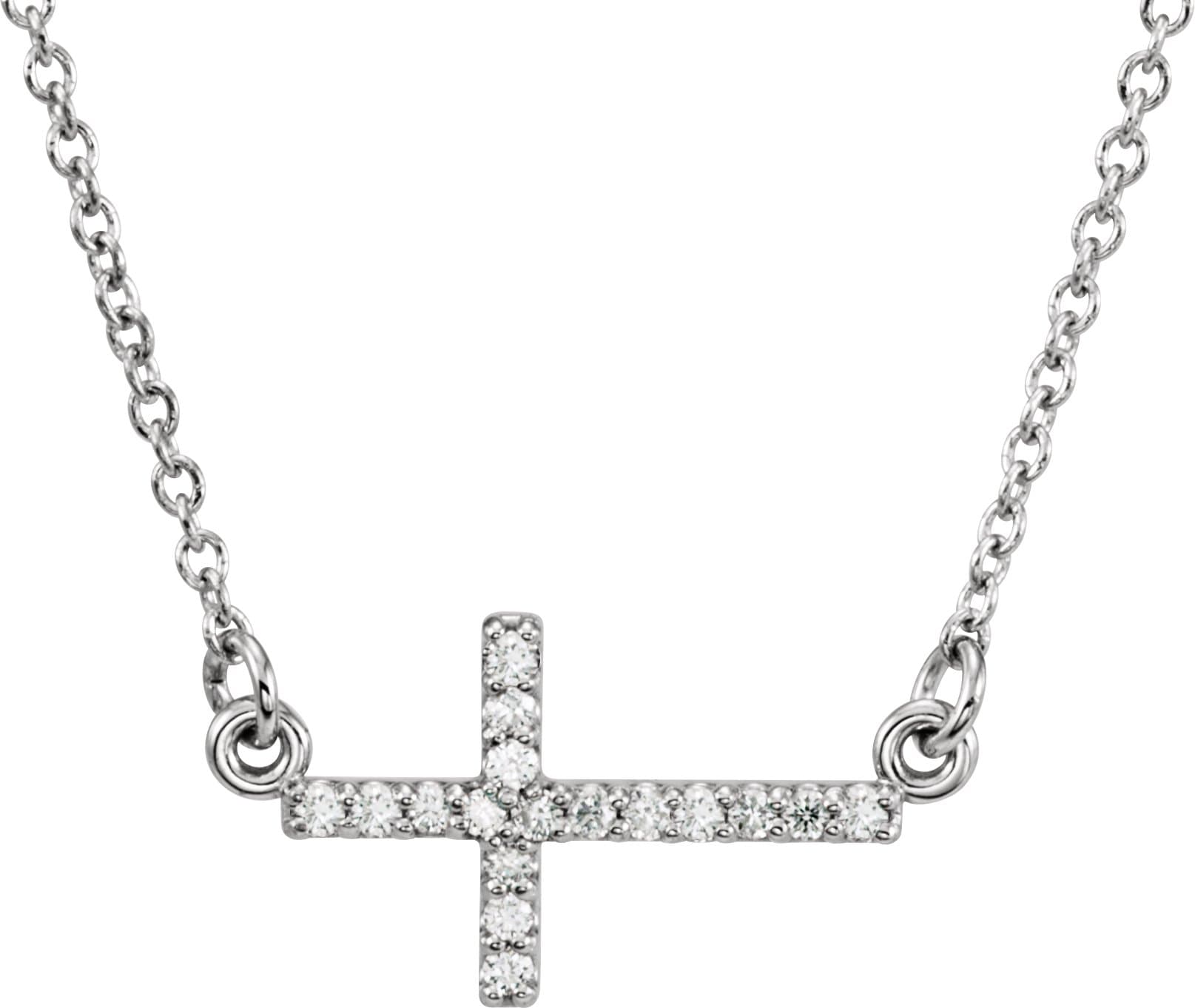14K Rose .07 CTW Natural Diamond Sideways Cross 16-18" Necklace