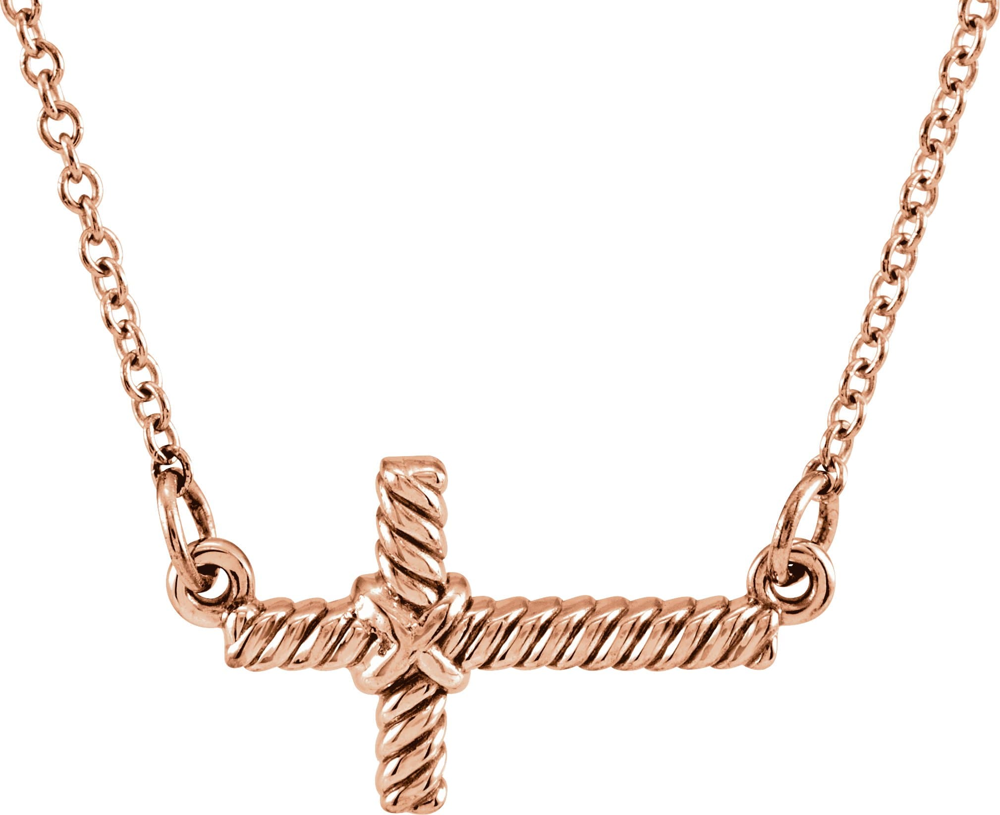 14K Rose Sideways Rope Cross 16 1/2" Necklace