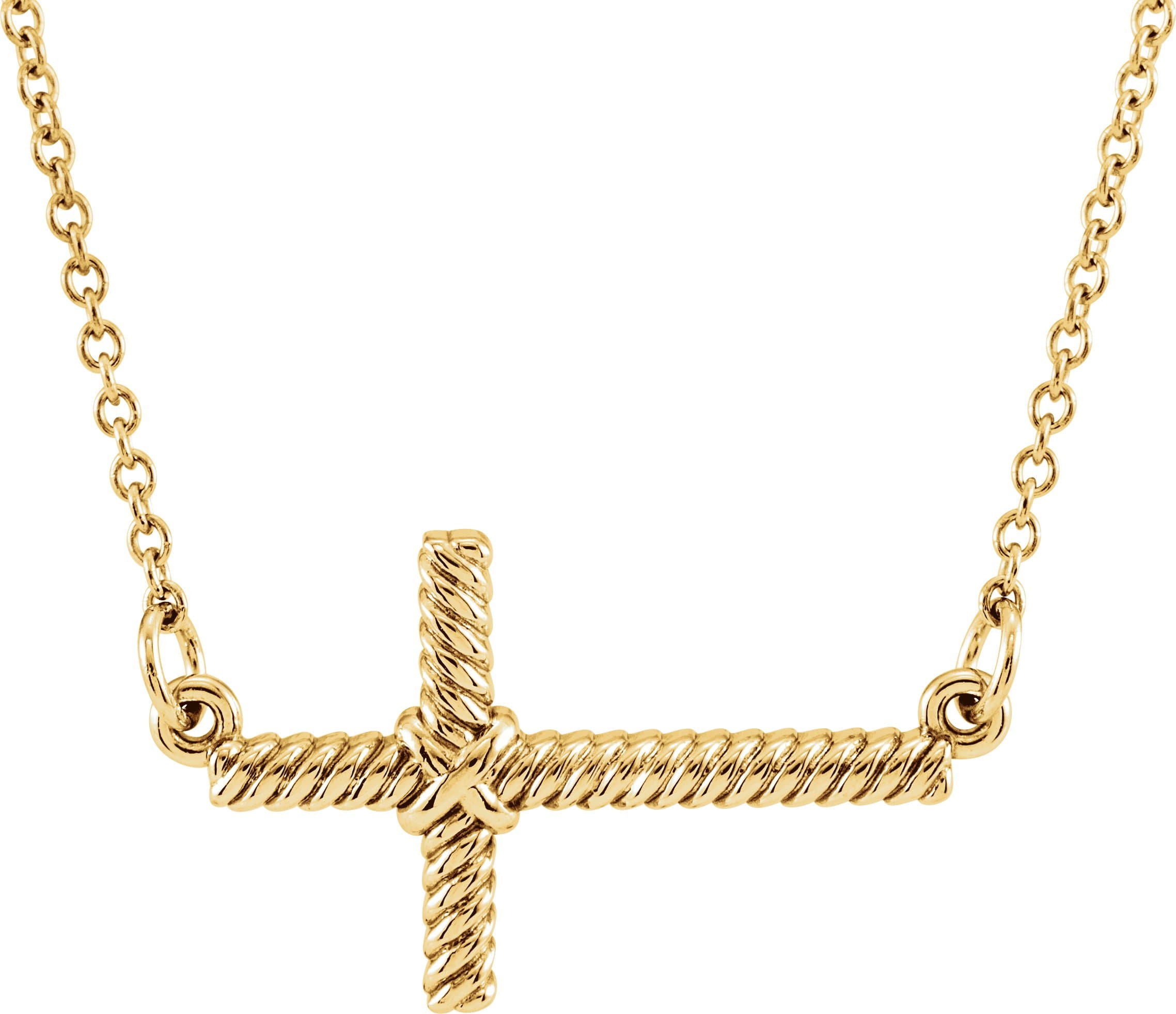 14K White Sideways Rope Cross 16 1/2 Necklace