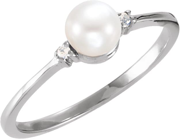 14K Rose Cultured White Freshwater Pearl & .025 CTW Natural Diamond Ring