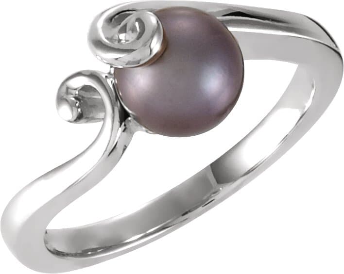 14K White Cultured Black Akoya Pearl Ring