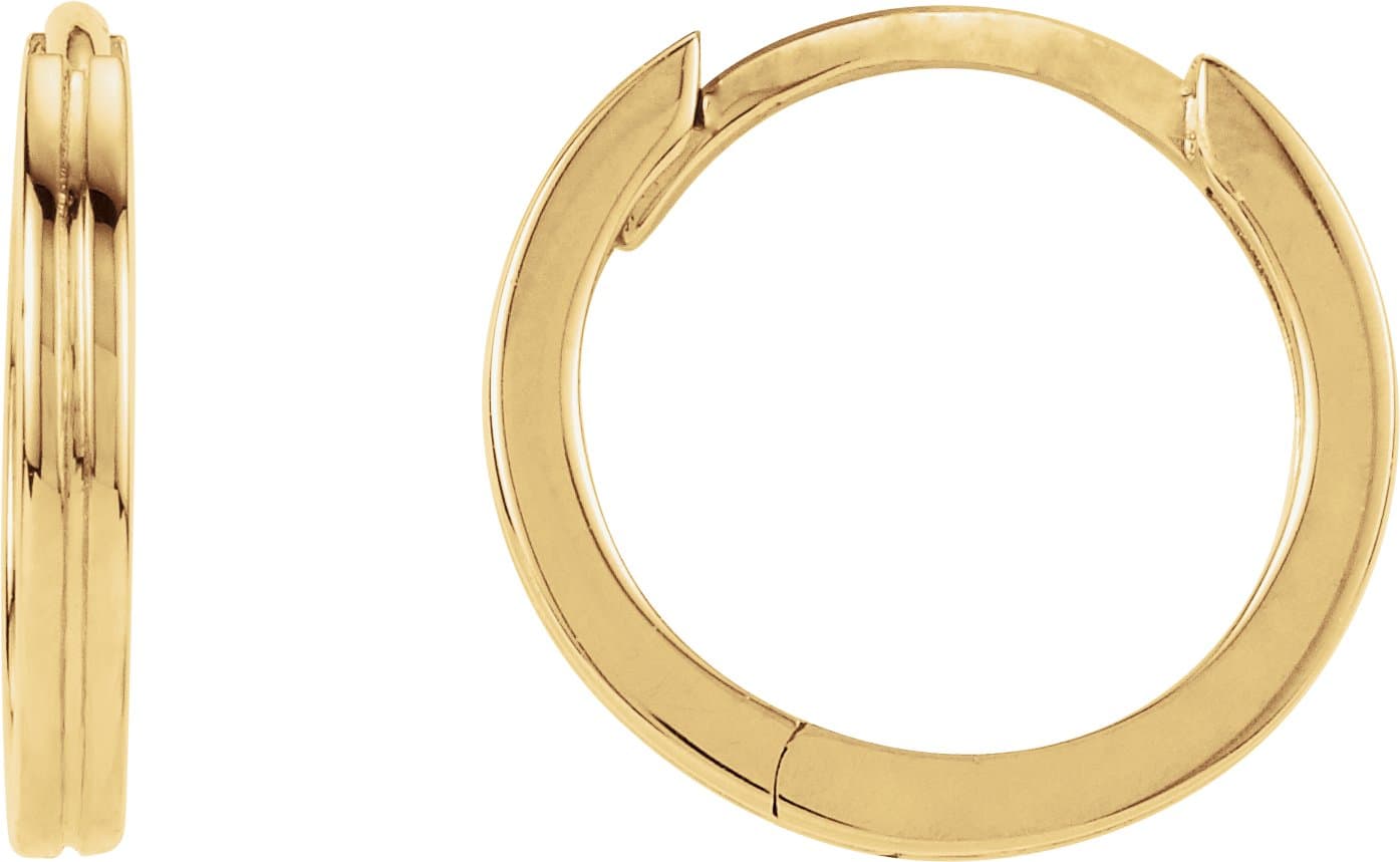 14K Rose Grooved Hinged 10.3 mm Huggie Hoop Earrings
