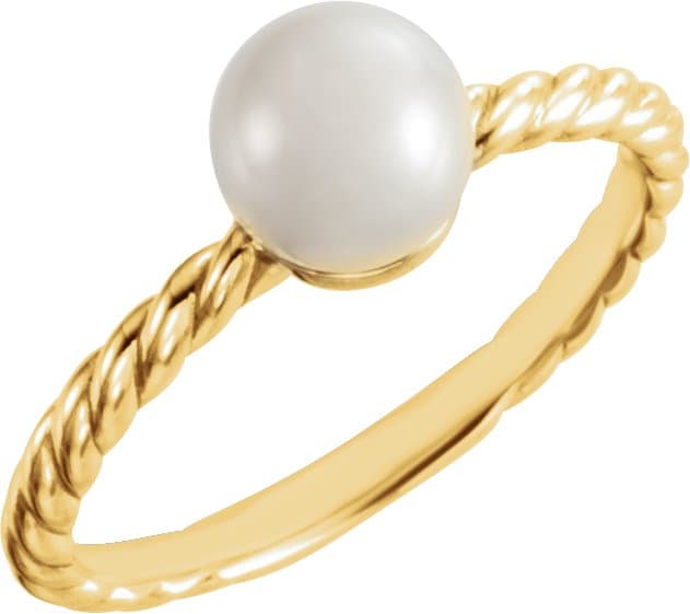 14K Rose 6.5-7 mm Cultured White Freshwater Pearl Ring