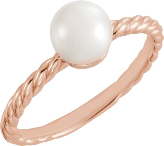 14K Rose 6.5-7 mm Cultured White Freshwater Pearl Ring