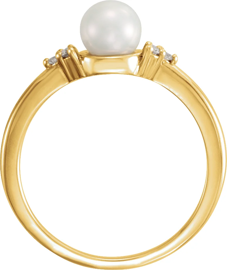 14K Yellow 5.5-6 mm Cultured Freshwater White Pearl & .06 CTW Natural Diamond Ring, view 3