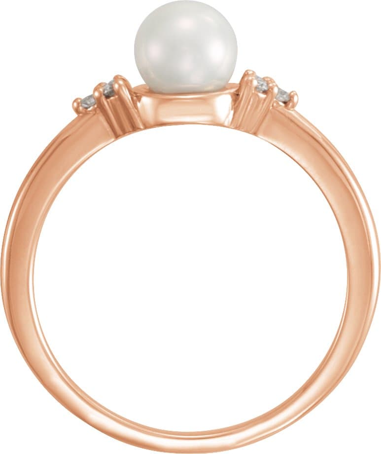 14K Rose 5.5-6 mm Cultured Freshwater White Pearl & .06 CTW Natural Diamond Ring view 2