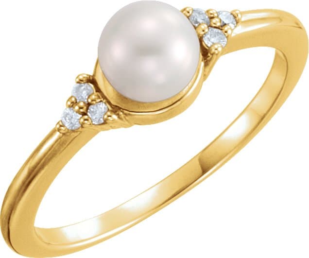 14K Rose 5.5-6 mm Cultured Freshwater White Pearl & .06 CTW Natural Diamond Ring