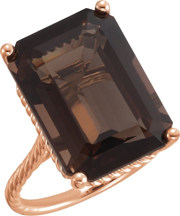 14K Rose Natural  Smoky Quartz Rope Ring