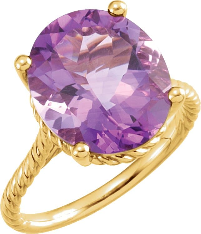 14K Rose 14x12 mm Oval Natural Amethyst Rope Ring