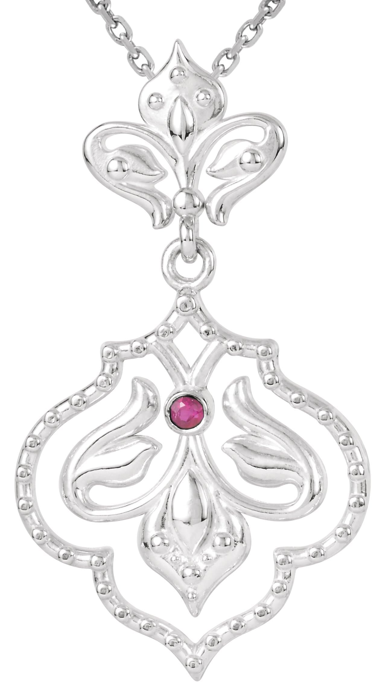 Sterling Silver Natural Ruby Fleur-de-lis 18 Necklace