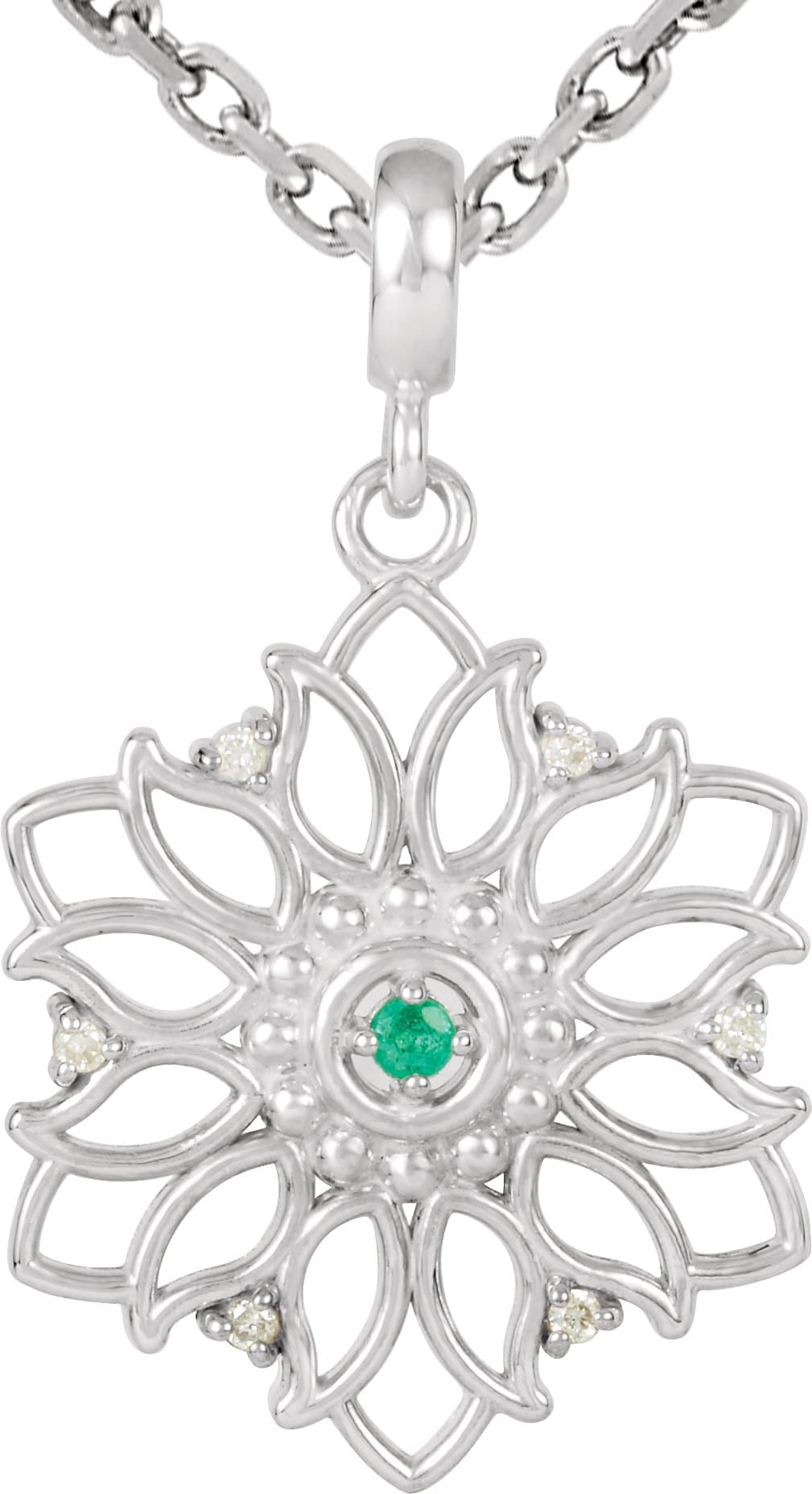Sterling Silver Natural Emerald & .03 CTW Natural Diamond 18 Necklace