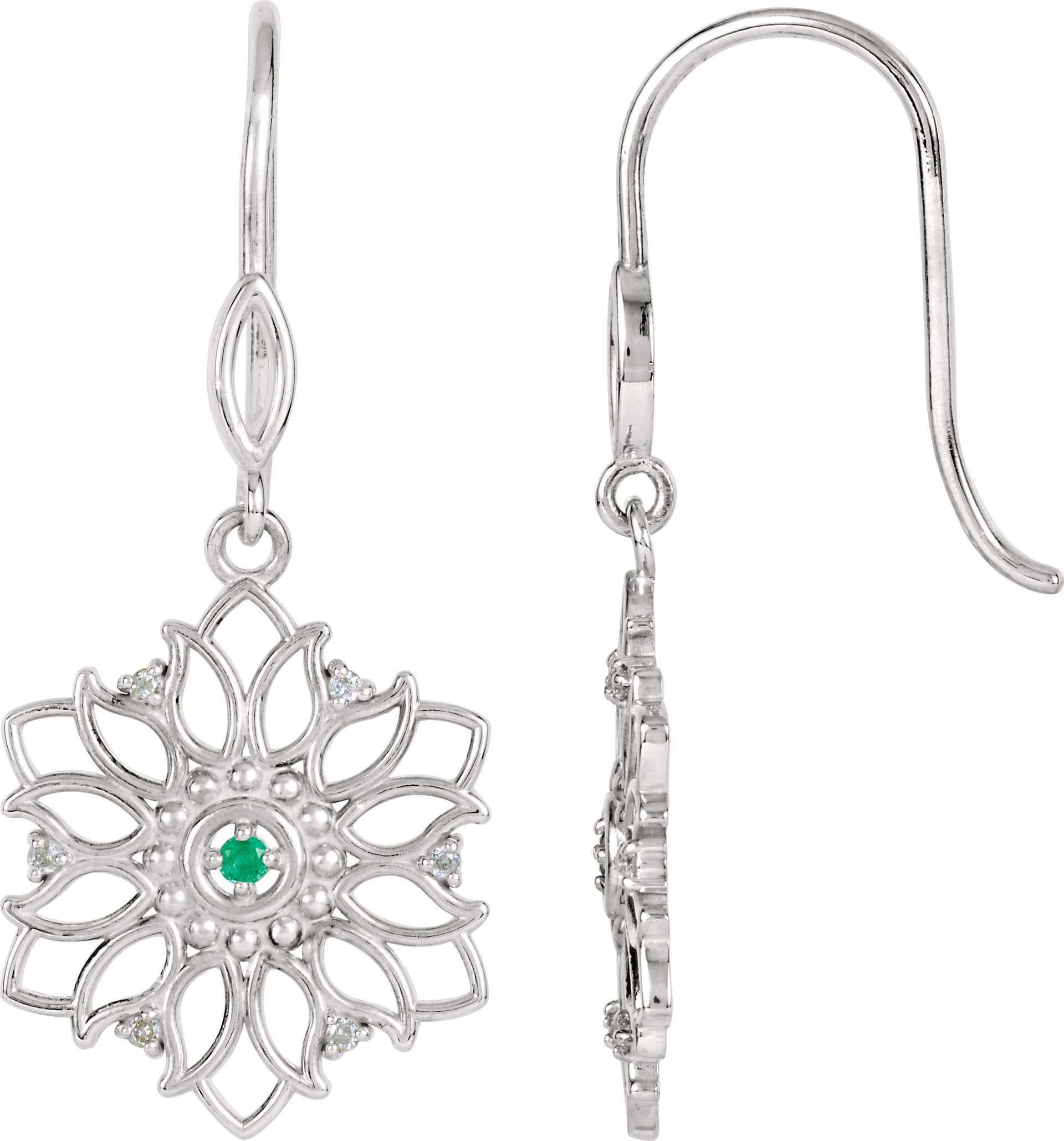 Sterling Silver Natural Emerald & .06 CTW Natural Diamond Earrings