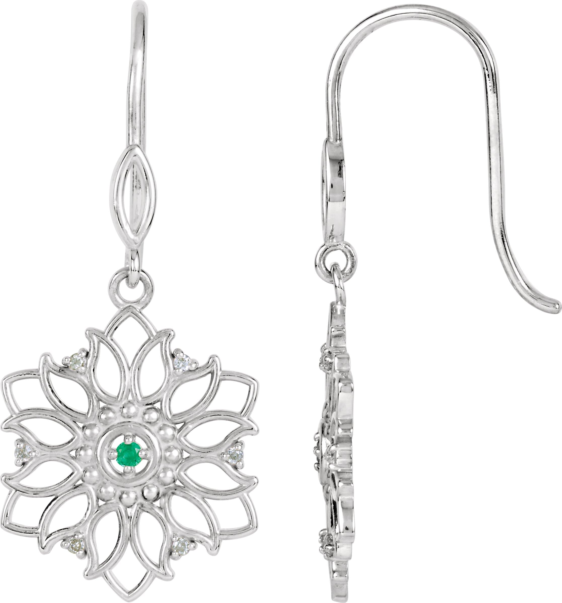 Sterling Silver Natural Emerald & .06 CTW Natural Diamond Earrings