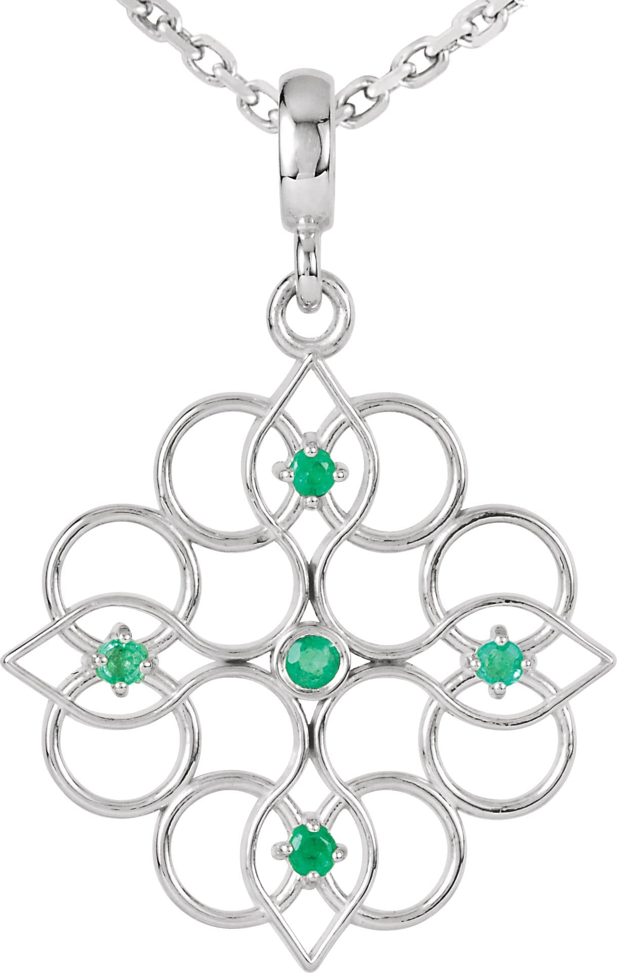 Sterling Silver Natural Emerald 18 Necklace
