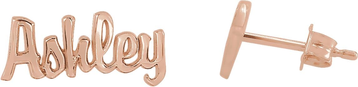 10K White Gold Script Nameplate Earrings