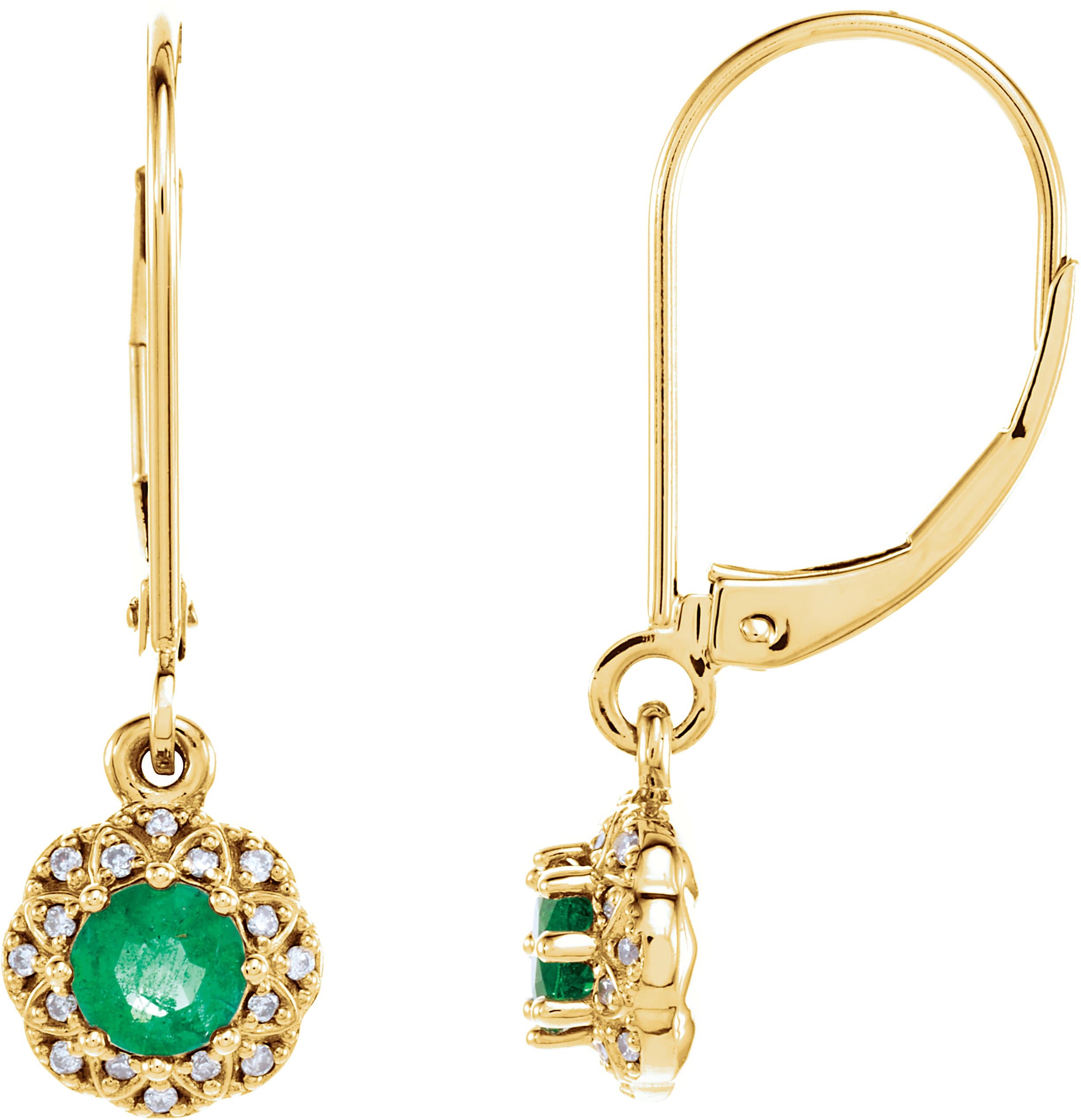 14K White Natural Emerald & .08 CTW Natural Diamond Earrings