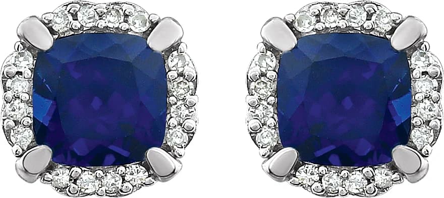 Cushion 4-Prong Halo-Style Birthstone Earrings, view 3
